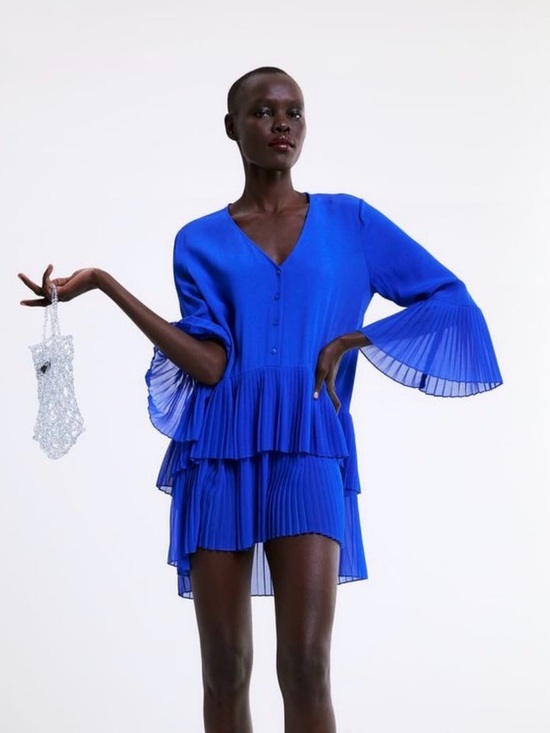 Zara Dresses & Skirts - Zara Cobalt Blue Pleated V-Neck Mini Dress